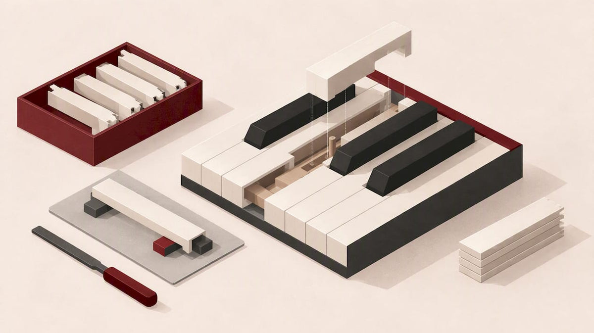 Geometric layers suggest careful piano keytop replacement