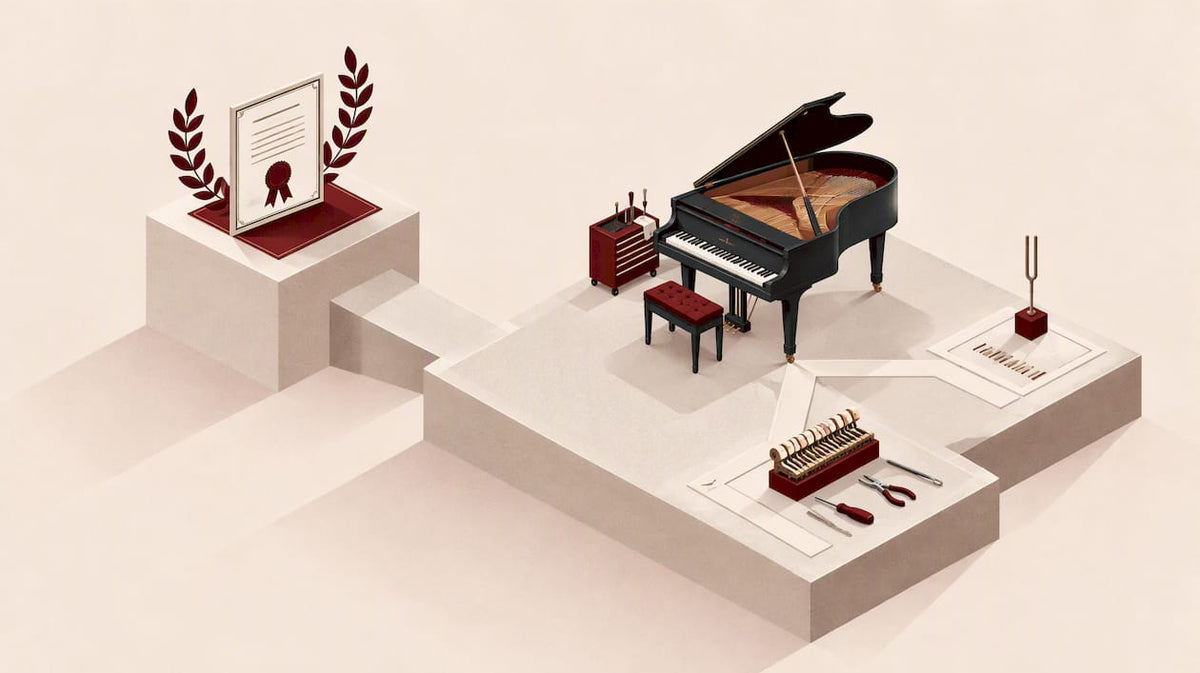 Geometric paths representing piano credential distinctions