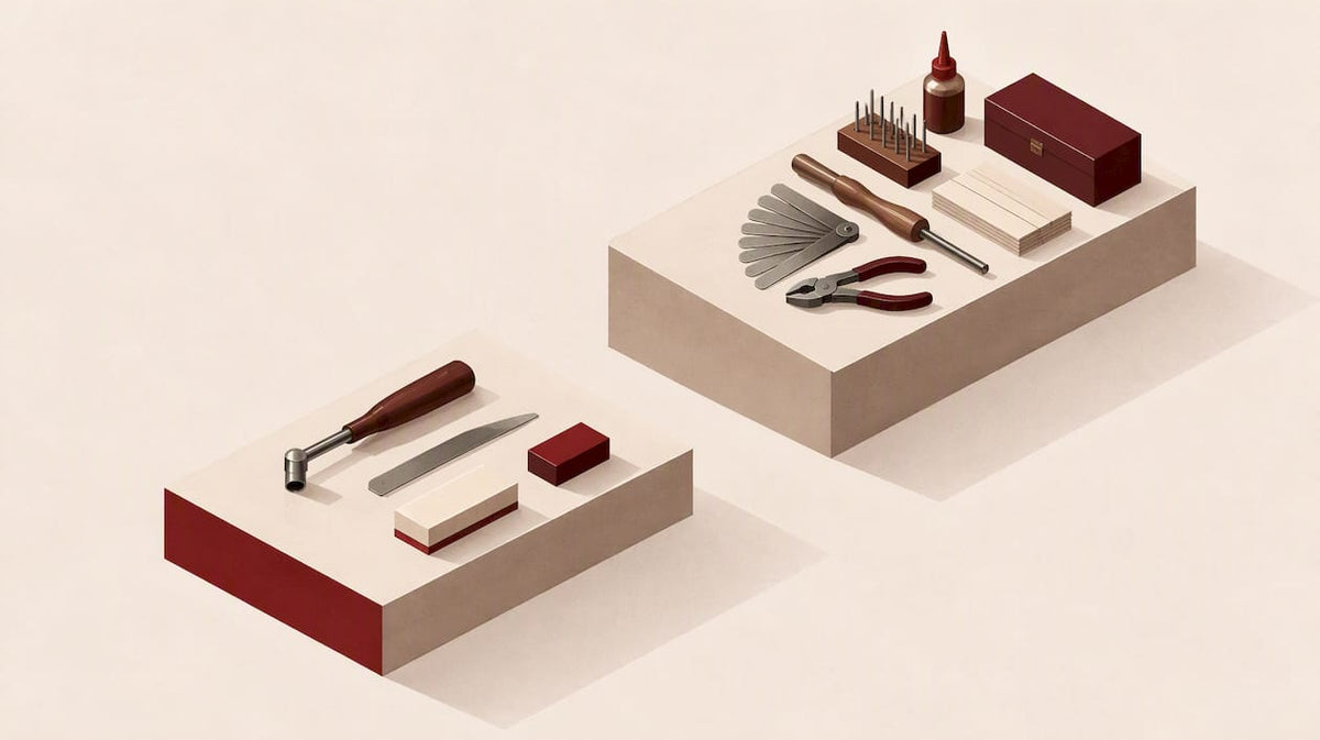 Isometric illustration of a staged tool-buying path