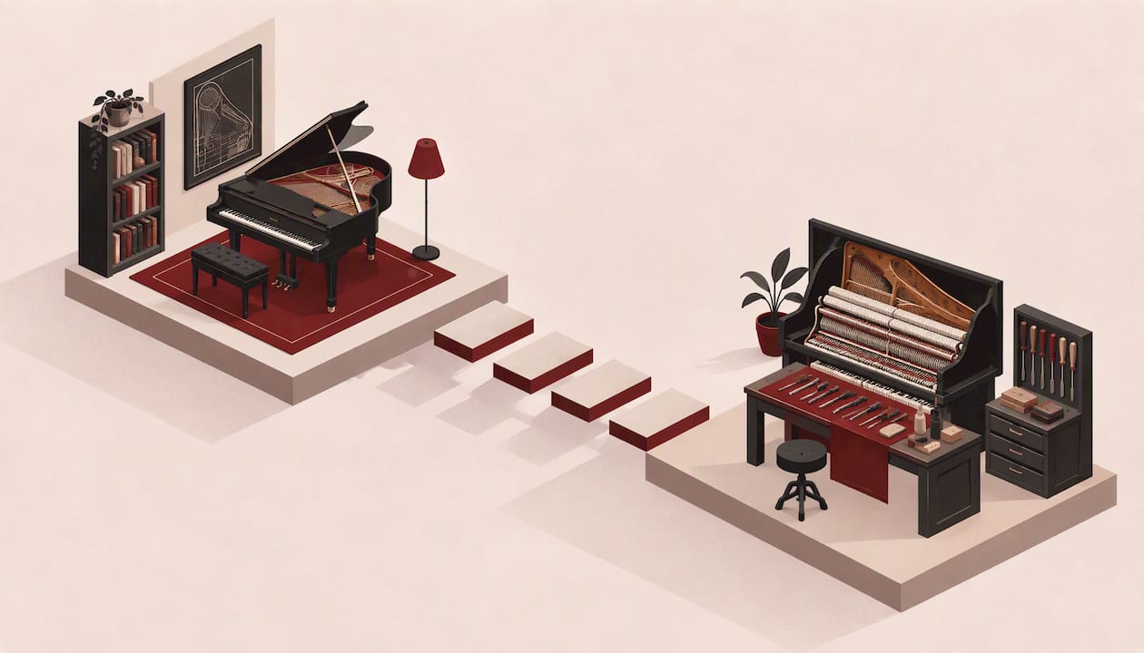 Abstract stages represent piano apprenticeship training