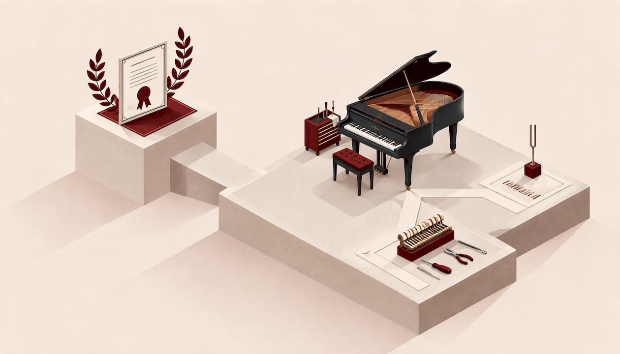 Geometric paths representing piano credential distinctions