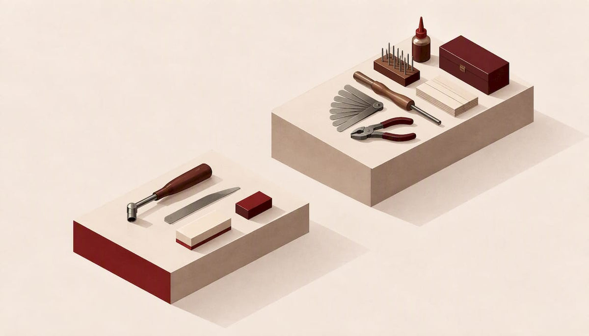 Isometric illustration of a staged tool-buying path